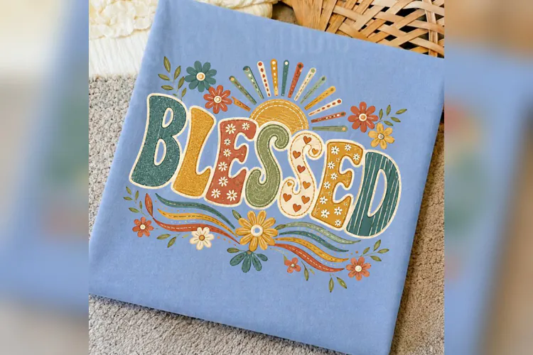 Blessed Retro Floral Christian PNG, Boho Faith Shirt Design,