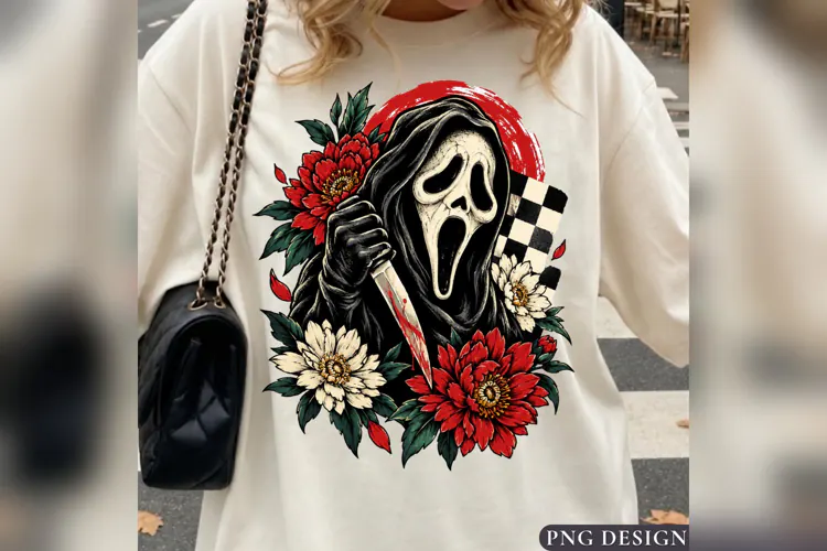Floral Ghost Face Halloween PNG, Spooky Horror Mug Design