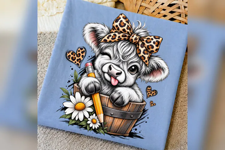 Cute Cow Teacher PNG, Leopard Bow Calf School Design