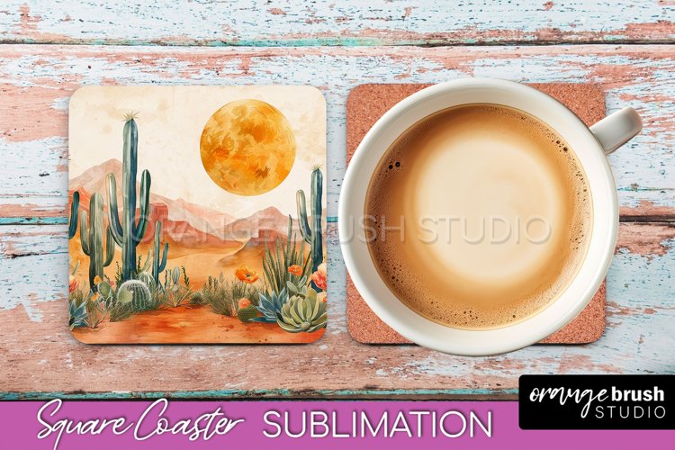 Boho Square Coaster Sublimation - Minimalist Landscape PNG