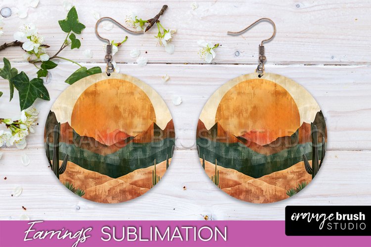 Boho Landscape Round Earring Sublimation, Minimalist Earring