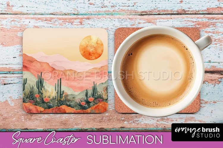 Boho Square Coaster Sublimation - Minimalist Landscape PNG
