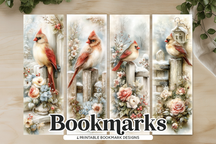 Winter Cardinal Garden Printable Bookmarks