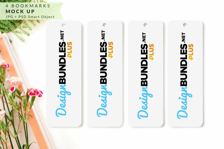 4 Bookmarks with Flowers | Mock up