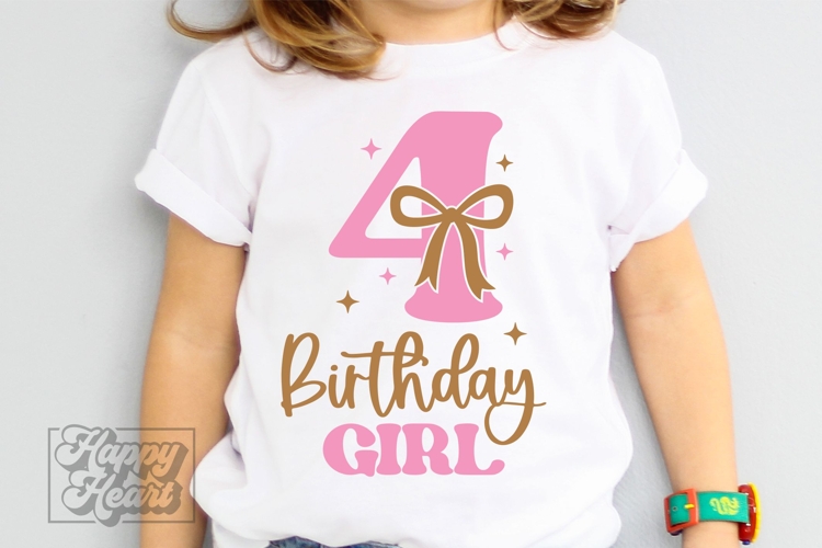 4th Birthday Girl SVG - Four Bow Birthday Girl PNG