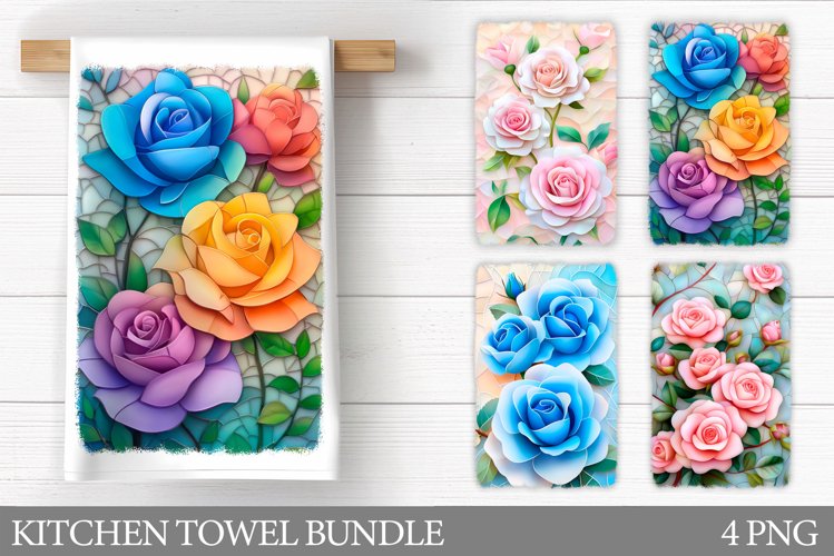 3D Roses Kitchen Towel. Flowers Kitchen Towel Sublimation example image 1