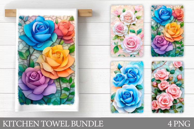 3D Roses Kitchen Towel. Flowers Kitchen Towel Sublimation