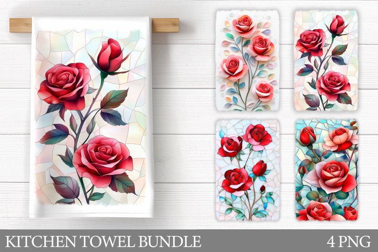 3D Roses Kitchen Towel. Flowers Kitchen Towel Sublimation example image 1