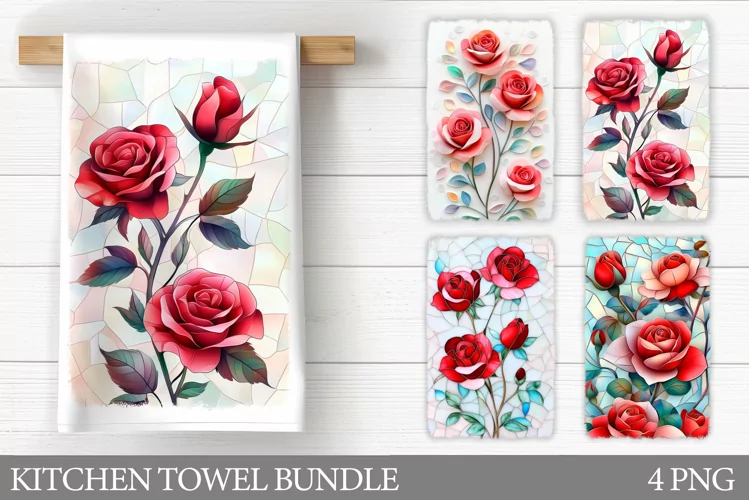 3D Roses Kitchen Towel. Flowers Kitchen Towel Sublimation