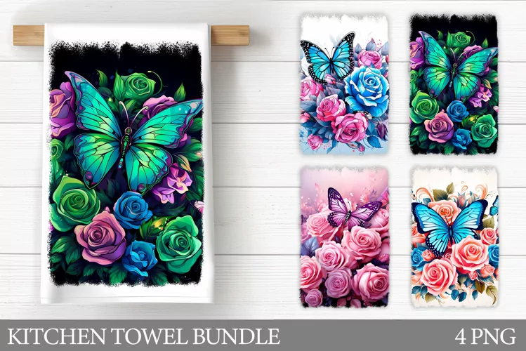 Butterfly Kitchen Towel. Flowers Kitchen Towel Sublimation