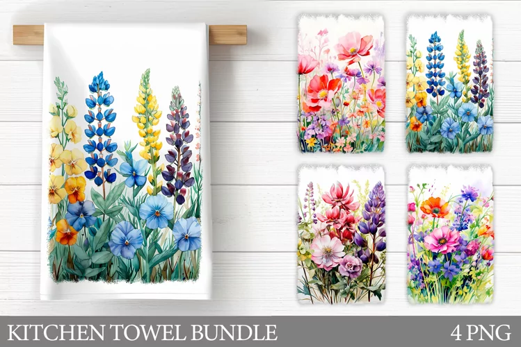 Wildflowers Kitchen Towel. Flowers Kitchen Towel Sublimation