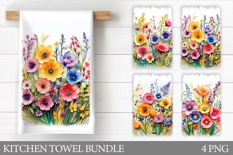 Wildflowers Kitchen Towel. Flowers Kitchen Towel Sublimation