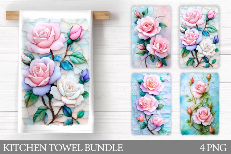 3D Roses Kitchen Towel. Flowers Kitchen Towel Sublimation example image 1