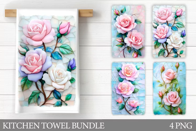 3D Roses Kitchen Towel. Flowers Kitchen Towel Sublimation