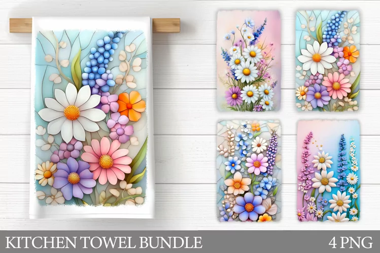 Flowers Kitchen Towel. Wildflowers Kitchen Towel Design
