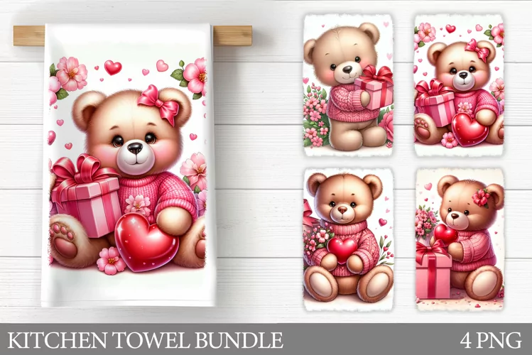 Valentines Bear Kitchen Towel. Valentines Kitchen Towel