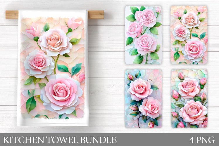 3D Roses Kitchen Towel. Flowers Kitchen Towel Sublimation example image 1