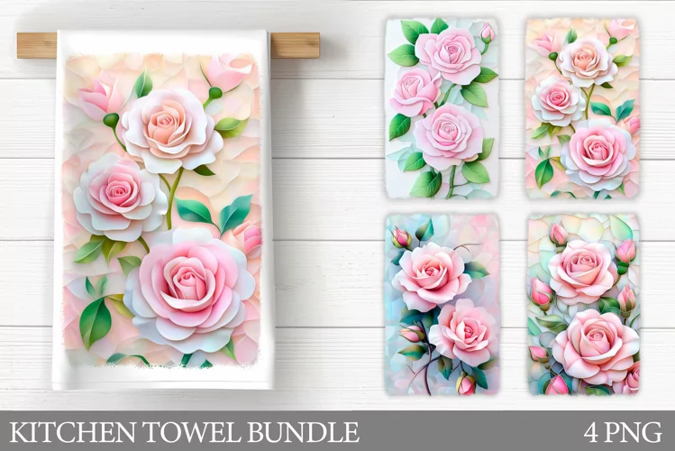 3D Roses Kitchen Towel. Flowers Kitchen Towel Sublimation