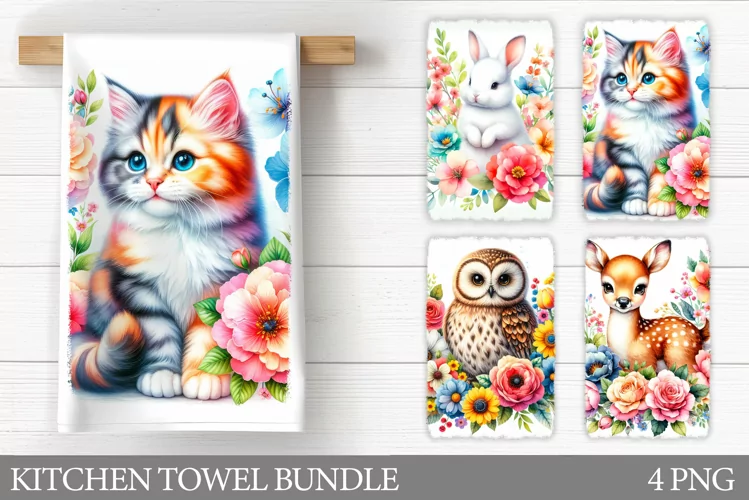 Cute Animals Kitchen Towel. Flowers Kitchen Towel Design
