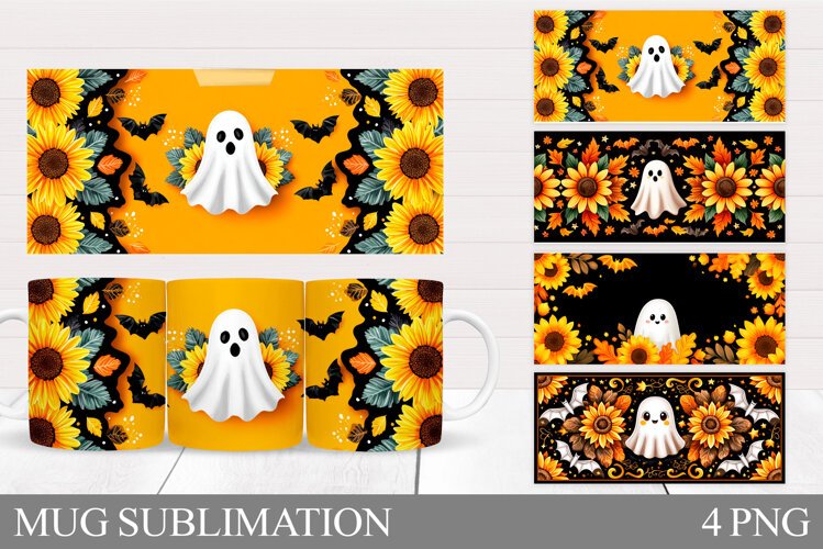 Ghost Mug Sublimation. Halloween Pumpkin Mug Design example image 1
