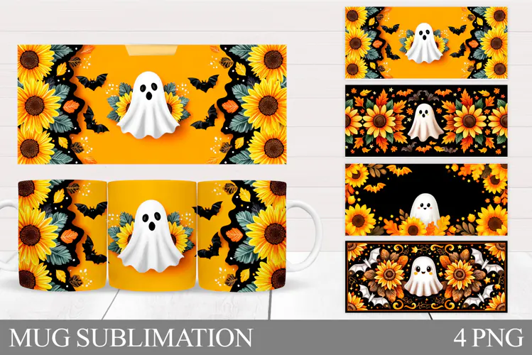 Ghost Mug Sublimation. Halloween Pumpkin Mug Design