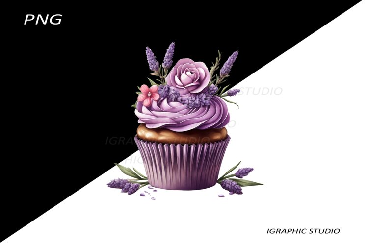 Lavender Cupcake Clipart, Floral Cupcake Clipart