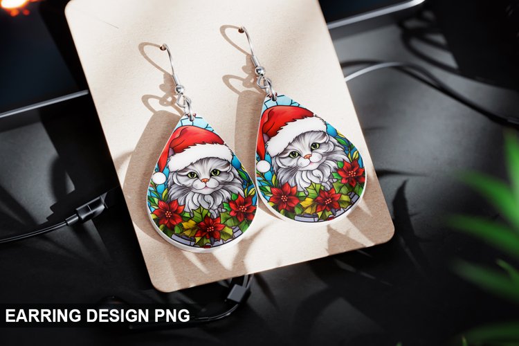 Stained Glass Christmas Cat Earring Design