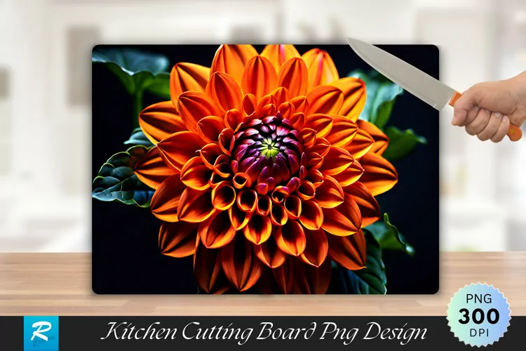 Orange Dahlia Cutting Board Sublimation Design