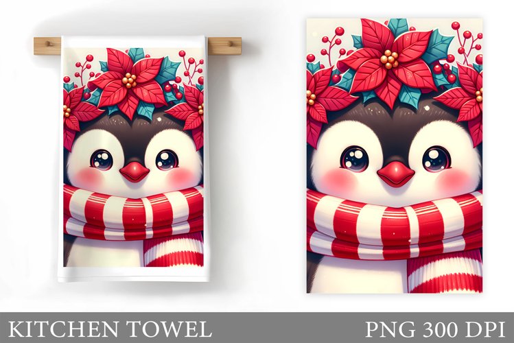 Cute Penguin Kitchen Towel. Christmas Kitchen Towel Design example image 1