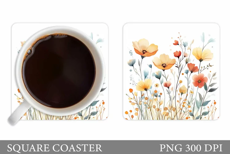 Wildflowers Coaster Design. Flowers Square Coaster