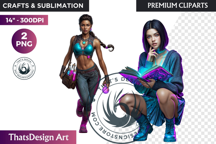 Urban Neon Witch Sublimation Graphics, Cyberpunk PNG