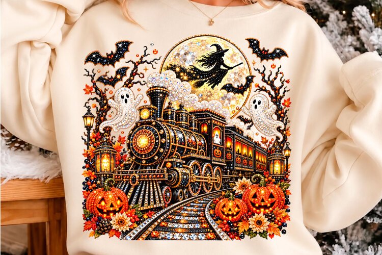 Spooky Halloween Ghost Train Witch PNG example image 1