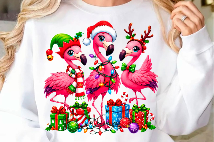 Cute Christmas Flamingo Trio PNG