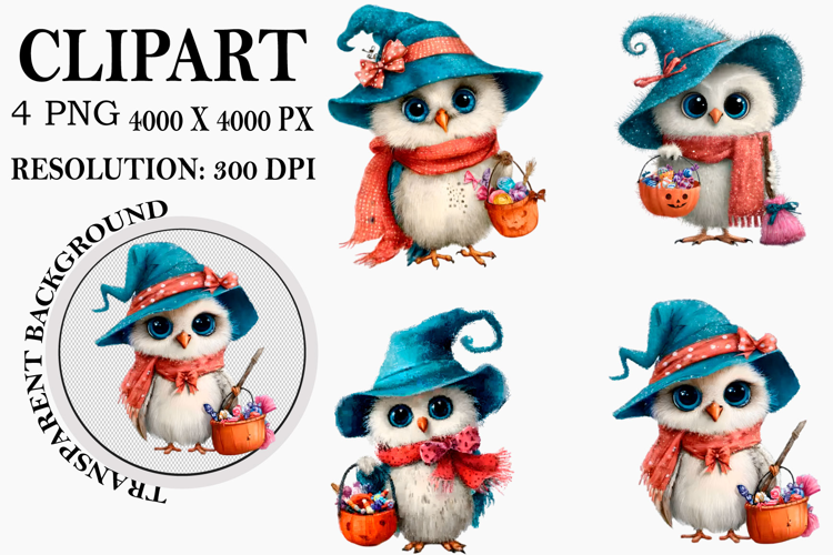 Whimsical Halloween Owl Clipart Watercolor PNG