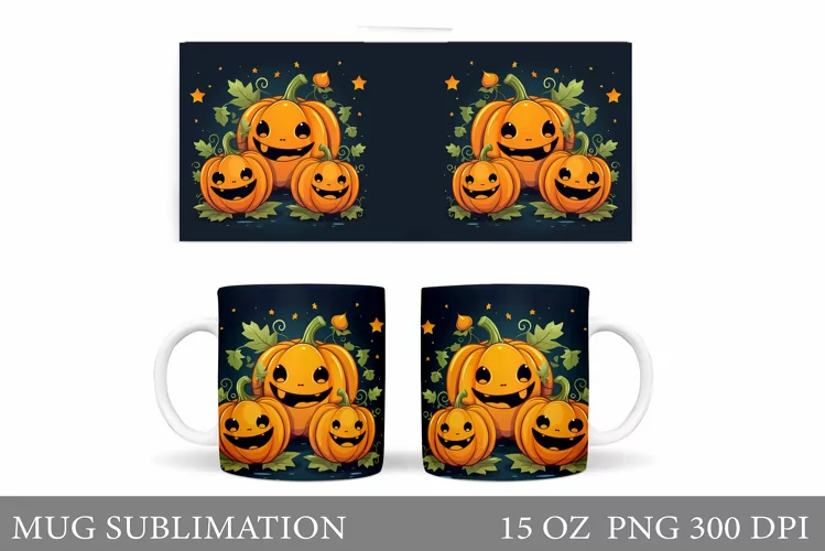 Cute Pumpkin Mug Design. Cute Halloween Mug Sublimation
