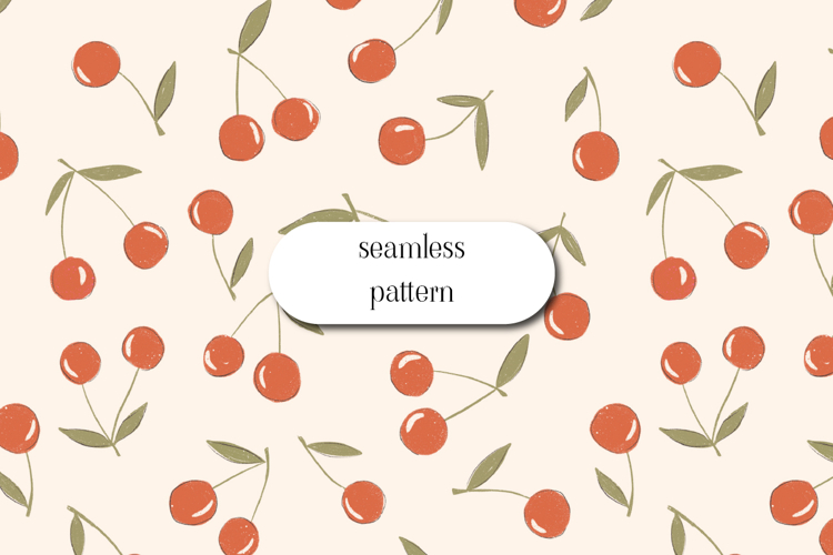 Seamless Cherry Pattern, Cute Fruit on Cream Background