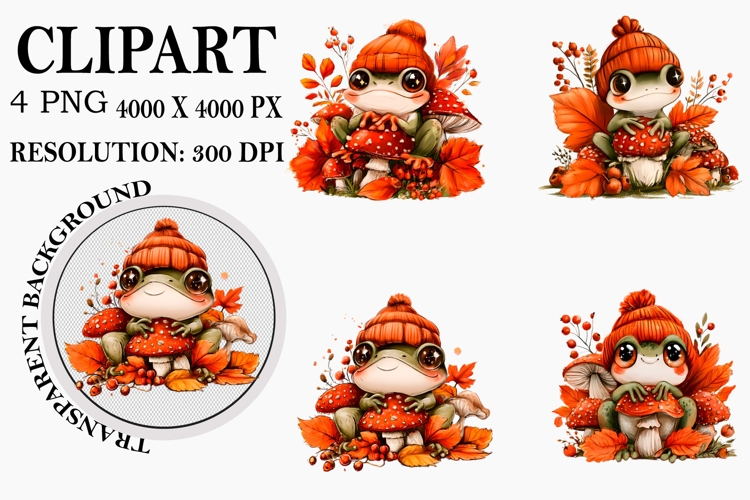 Whimsical Fall Autumn Mushroom Clipart Watercolor PNG