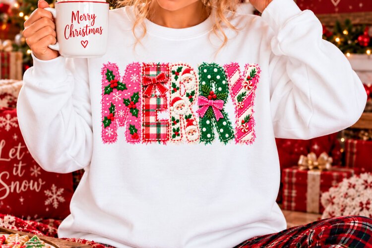 Merry Christmas Pink Patchwork Sublimation PNG example image 1
