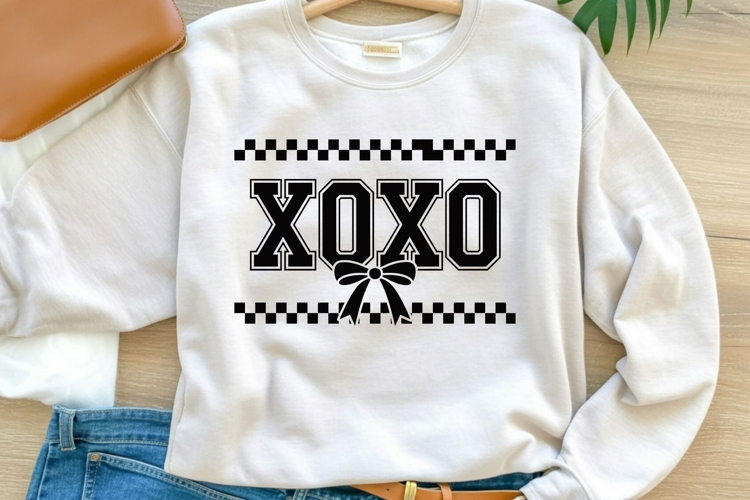 Black   White Checkered Valentine Sublimation | XOXO Bow