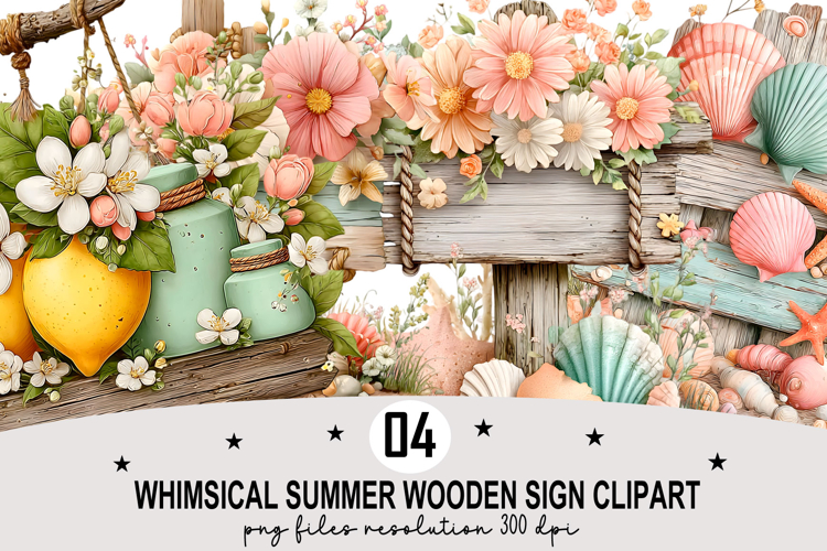 Whimsical Summer Wooden Sign Clipart Watercolor png