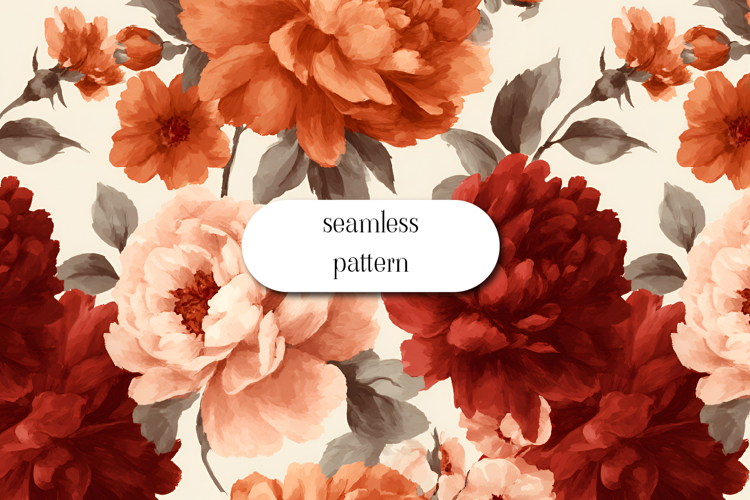 Seamless Red and Peach Floral Pattern, Vintage Roses
