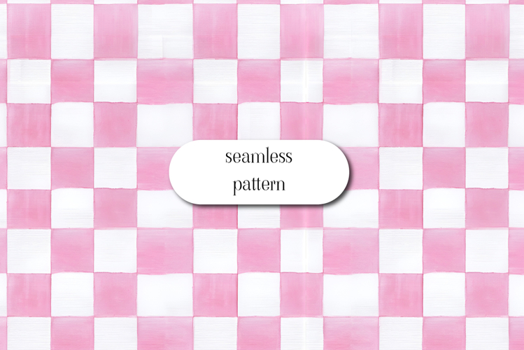 Pink Watercolor Checkerboard Seamless Pattern Digital Paper