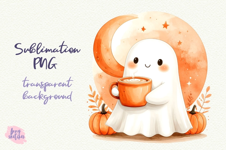 Retro Kawaii Ghost Coffee Fall Halloween Sublimation PNG