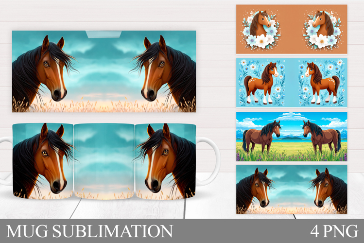 Horse Mug Wrap Sublimation. Horse Flowers Mug Design