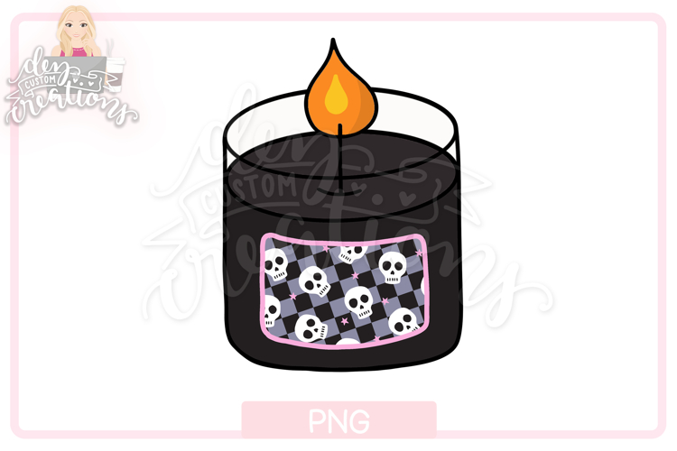 Halloween PNG: Black candle with skulls