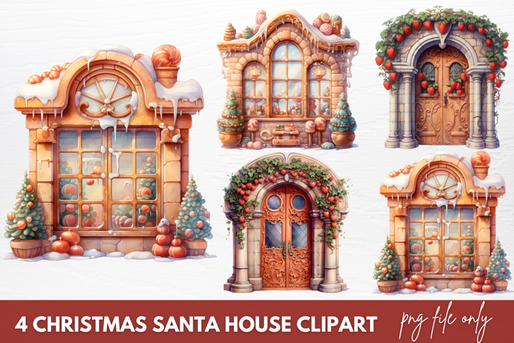 Christmas Santa House Clipart Sublimation