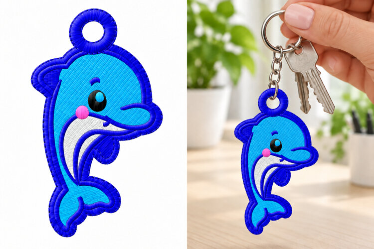 Cute Dolphin Keychain Embroidery Design example image 1
