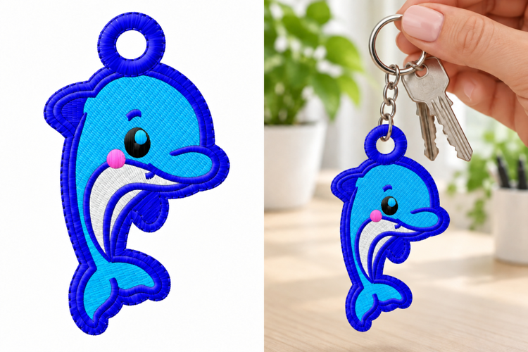 Cute Dolphin Keychain Embroidery Design