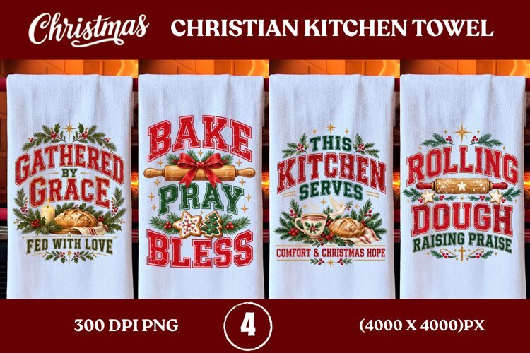 4 Christian Christmas Kitchen Towel PNGs, 4 Jesus Christmas example image 1