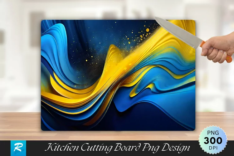 Dynamic Blend Blue Yellow Flecks Cutting Board PNG Design
